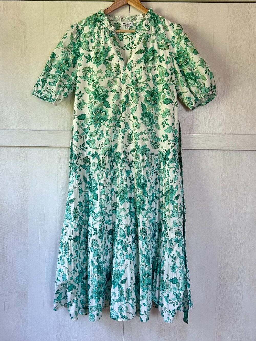 Current Air Tony Tiered Midi Dress in Green Floral Size M Puff Sleeve Pleated - Picture 4 of 15